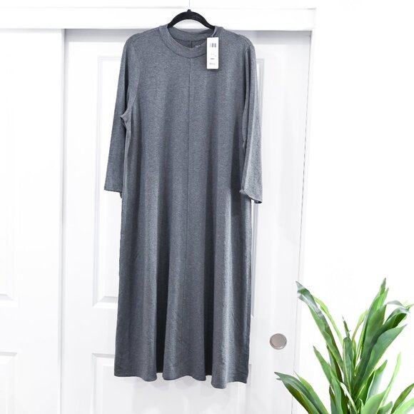 Eileen Fisher Size XL Lightweight Tencel Stretch Jersey Mock Neck Midi Dress NWT - Picture 2 of 11